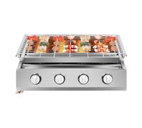 4 - Brûleur Gaz Griddle, Barbecue à Gaz Professionnel en Acier Inoxydable avec Grille de Cuisson, Hauteur Réglable, Grille à Gaz Amovible, 4 Brûleurs, Idéal pour le Camping, le Balcon et le Jardin