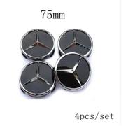4 Caches Moyeux - Centres De Roues - Cabochons - Mercedes - noir - 75mm -classe-A-B-C-E