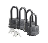 AGT Cadenas à anse XXL – Lot de 4, 2 x 3 clés, IP44