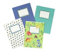 4 cahiers d'exercices de qualité pour enfants DIN A5 | lignés et quadrillés 32 pages - motif dinosaure - pour la rentrée des classes de l'école primaire - série numéro 4-16 feuilles