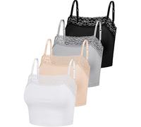 4 Camisoles à Bordure Dentelle Débardeur à Bretelles Spaghetti Camisole Haut Court (as4, Alpha, m, Regular, Regular, Noir, Gris, Beige, Blanc)