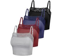 4 Camisoles à Bordure Dentelle Débardeur à Bretelles Spaghetti Camisole Haut Court (as4, Alpha, x_l, Regular, Regular, Gris, Vin Rouge, Bleu Marine, Noir)