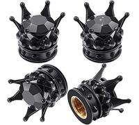 4 Capuchons de Valve de Couronne Bouchon de Valve Bling Universel Chapeau de Valve en Cristal Casquette de Valve en Strass Couvercle de Valve de Couronne de Voiture en Chrome (Noir)