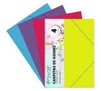 4 Carpetas Clasicas Tamaño Folio con Solapa Colores Fluor