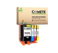 COMETE, Marque française - 934XL 935XL - 4 Cartouches d'encre Compatibles avec HP 934 935 XL - pour HP OfficeJet 6812 6815 6820 6822 6825 OfficeJet Pro 6239 6830 6835 (1 Noir et 3 Couleur)