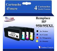 4 Cartouches compatibles avec l'imprimante HP OfficeJet Pro 251DW, 276DW, 8100, 8600 remplace HP 950XL, HP 951XL (Noire+Couleur)- T3AZUR G