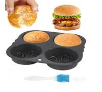 4 Cavités Moule à Pain Hamburger, Rond 10cm Moule Hamburger Silicone Antiadhésif avec Brosse, Plaque Buns Burgers Résistant à La Chaleur Pliable Moule Silicone Burger Pour Muffins, Gâteau, Tartes
