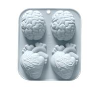 4 Cavity Brain Heart Silicone Mold - 3d Epoxy Resin Casting Mold Non Stick Flexible Craft Making Tool, Chocolate Muffin Pudding Baking Form | Halloween Party Supplies Kids Teens Adults