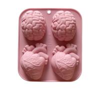 4-Cavity Human Heart Silicone Molder, 3D Brain Heart Resin Molds, 6.42x5.08x1.26 inches Halloween Soap Clay Chocolate Jelly Pudding Muffin Mold, Non-Stick Craft Tool for Baking and Party Supplies