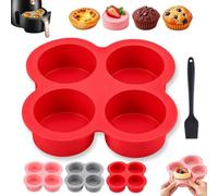 4-Cavity Silicone Mousse & Cake Mold, For Egg Bites and Muffins (1C) | Egg Bites Silicone Mold with Baking Brush, Individual Cavities Cupcake Molds, Flexible Design for Easy Demolding & Reusable