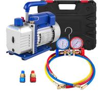 4 CFM Pompe à Vide, 1/3 HP, Pompe à Glissière Rotative à Un Niveau, Kit d'évacuation de Liquide de Refroidissement HVAC et Climatisation avec Verre de Semie, Kit de Manomètre et 3 Tuyaux pour