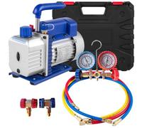 4 CFM Pompe à Vide, 1/4 HP, Pompe à Glissière Rotative à Un Niveau, HVAC et Kit d'évacuation de Liquide de Refroidissement de Climatisation avec Verre de Seau d'huile, Kit de Manomètre et 3 Tuyaux