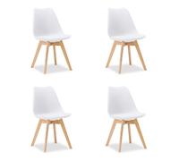 Homestyle4u Scandi Stil 3342 Lot de 4 chaises de salle à manger, en plastique, avec pieds en bois, design moderne Blanc