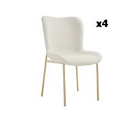tectake® Lot de 4 Chaises de Salle à Manger ergonomiques Design scandinave Confortable en Tissu Bouclette, Pieds en métal doré, Chaise Cosy pour Salon, Chambre, Chaise Coiffeuse, Chaise de Bureau