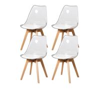 4 Chaises Tulipes Salle à Manger Scandinaves BM Home Salle de Bureau, Pieds Bois de Hêtre Massif, Transparente, Assise Blanche
