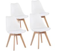 4 Chaises Tulipes Salle à Manger Scandinaves Bm Home Salle de Bureau, Pieds en Bois de Hêtre Massif, BLANCHES