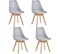 4 Chaises Tulipes Salle à Manger Scandinaves Bm Home Salle de Bureau, Pieds en Bois de Hêtre Massif, Couleur GRIS