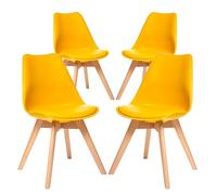 4 Chaises Tulipes Salle à Manger Scandinaves BM Home Salle de Bureau, Pieds en Bois de Hêtre Massif, Couleur Jaune