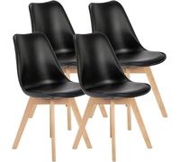 4 Chaises Tulipes Salle à Manger Scandinaves BM Home Salle de Bureau, Pieds en Bois de Hêtre Massif, Noires