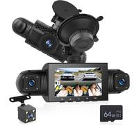 4 Channel Dash Cam Front and Rear ¿ 1080P Dashcam with 360° Cameras ¿ 3 Inch IPS Screen with G-Sensor Loop Recording 24H Parking Monitor Night Vision + 64GB SD Card