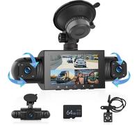 4 Channel Front, Interior and Rear Car Dashcam, 3 Inch Screen 1080P Dashcam with Map, Monitor, G-Sensor, Loop Recording, Night Vision Dash Cam Car