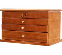 4 couches Boîte à bijoux en bois avec miroir 3 tiroirs Coffret à bijoux