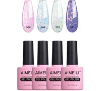 4 Couleurs 10ml Vernis Gel Semi Permanent Transparent Rose Bleu Gris Pailleté Shimmer, Lot Vernis à Ongles Gel UV LED Soak Off