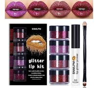 4 Couleurs Glitter Lip Kit, Rouge à Lèvres Glitter Kawaii, Maquillage des Lèvres Pailletées, Avec Apprêt pour les Lèvres et Pinceau, Brillant à Lèvres Métallisé Lasting Shine