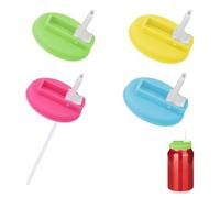 4 Couvercles Canettes Soda avec Pailles, Plastique Silicone Bouchon Canette Soda Réutilisables Ustensiles Cuisine Compatibles avec les Canettes Standard Bière Jus (Jaune, Bleu, Vert, Rose Rouge)