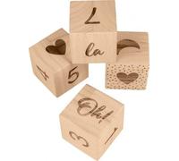 4 Cubes Imprimés En Bois - 6x6x6 Cm