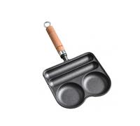 4-Cup Frying Pan Cast Iron Omelette Pan Non-Stick Coating Heat-Resistant Wooden Handle for Even Heating Sausage Pan for Gas Stove