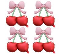 4 décorations de ballons roses avec nœud et cerises rouges, « Elle est la cerise sur le gâteau », décorations pour une fête d'anniversaire sur le thème des fruits rouges