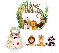 4 Décorations de Gâteau d'Animaux de la Forêt,Décoration de Fête d'Anniversaire pour les Animaux de la Jungle, Safari Jungle Deco Gâteau Cake Cupcake Topper pour Enfant Fille Garçon Anniversaire