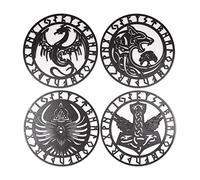 4 décorations murales Vikings en Bois Noir, 30 cm, mythologie Nordique, Runes Vikings, Symbole d'art Mural, décoration pour Salon, Chambre, Bureau, Jardin, Maison