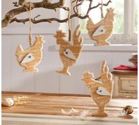 4 Décorations "Poule & Coq" en bois, décoration de printemps, décoration de Pâques, décoration à suspendre