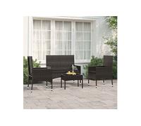 vidaXL 4-delige Loungeset met kussens poly rattan zwart319498 Noir G