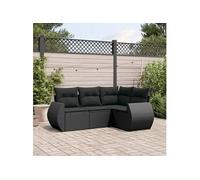 vidaXL 4-delige Loungeset met kussens poly rattan zwart3253642 Noir G
