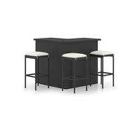 4-delige Tuinbarset met kussens poly rattan zwart3064923