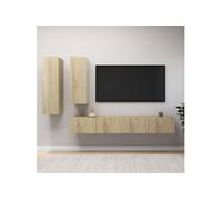 vidaXL Ensemble de meubles TV 4 pièces 3079048 Chêne Sonoma bois d'ingénierie avec rangement Brun G
