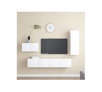4-delige Tv-meubelset bewerkt hout wit3078678