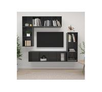 vidaXL 4-delige Tv-meubelset spaanplaat hoogglans grijs3079825 Gris G
