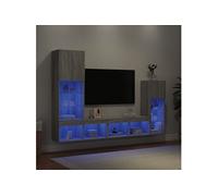 vidaXL 4-delige Tv-wandmeubelset met LED bewerkt hout grijs sonoma3216652 Gris G