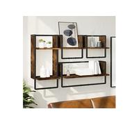 4-delige Wandschappenset met stangen bewerkt hout gerookt eiken836310