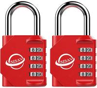 4 Digit Combination Padlock For Outdoor Use,School Gym Locker,Sports Locker,Fence Gate,Latches And Tool Box,Red (2 Pieces)