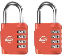 4 Digit Combination Padlock For Outdoor Use,School Gym Locker,Sports Locker,Fence Gate,Latches And Tool Box,Orange Red (2 Pieces)