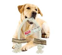 4 Dogs Collation de Joue à Base de Bois de cerf | Snack-Bois avec Corde à mâcher en 100% Coton | 100% Naturel et Faible en Gras | 1 pièce