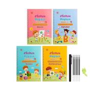 4 Ecriture Calligraphy en Français Enfants,Magic Book Cahier Effacable Livre de pratique d'écriture Réutilisable Apprendre a Ecrire