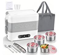 4 en 1 Boîte à Déjeuner Électrique Extra Grande 2.4L, 350W Électrique Boîte | Boîte à Déjeuner Thermique avec Cuisson du Riz, Réchauffement, Mijotage de la Soupe, Maintien au Chaud, 4 Récipients Internes