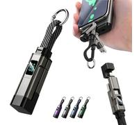 4 en 1 câble de chargeur de porte-clés USB C,65W LED Display Fast Charging Short Phone Lanyard,Câble de données Fit Light-ning/Type-C/USB-A/USB-C,Câble numérique multi-charge portable (A)