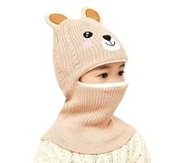4 En 1 Cagoule Bébé Fille Garçon Balaclava Cache-Cou Masque Earflap Réglable Bonnet Cache-Cou Capuche Doux Beanie Coupe-Vent Balaclava Tricoté Multicolore Pour Cyclisme Ski Beige Taille unique